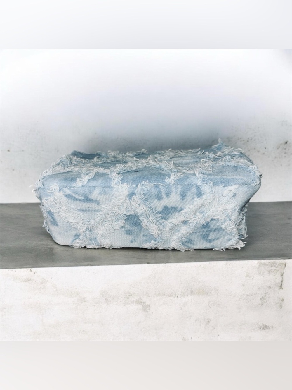 Frayed Light Blue Denim Crossbody Bag with Turn-Lock - Picture 6 of 6